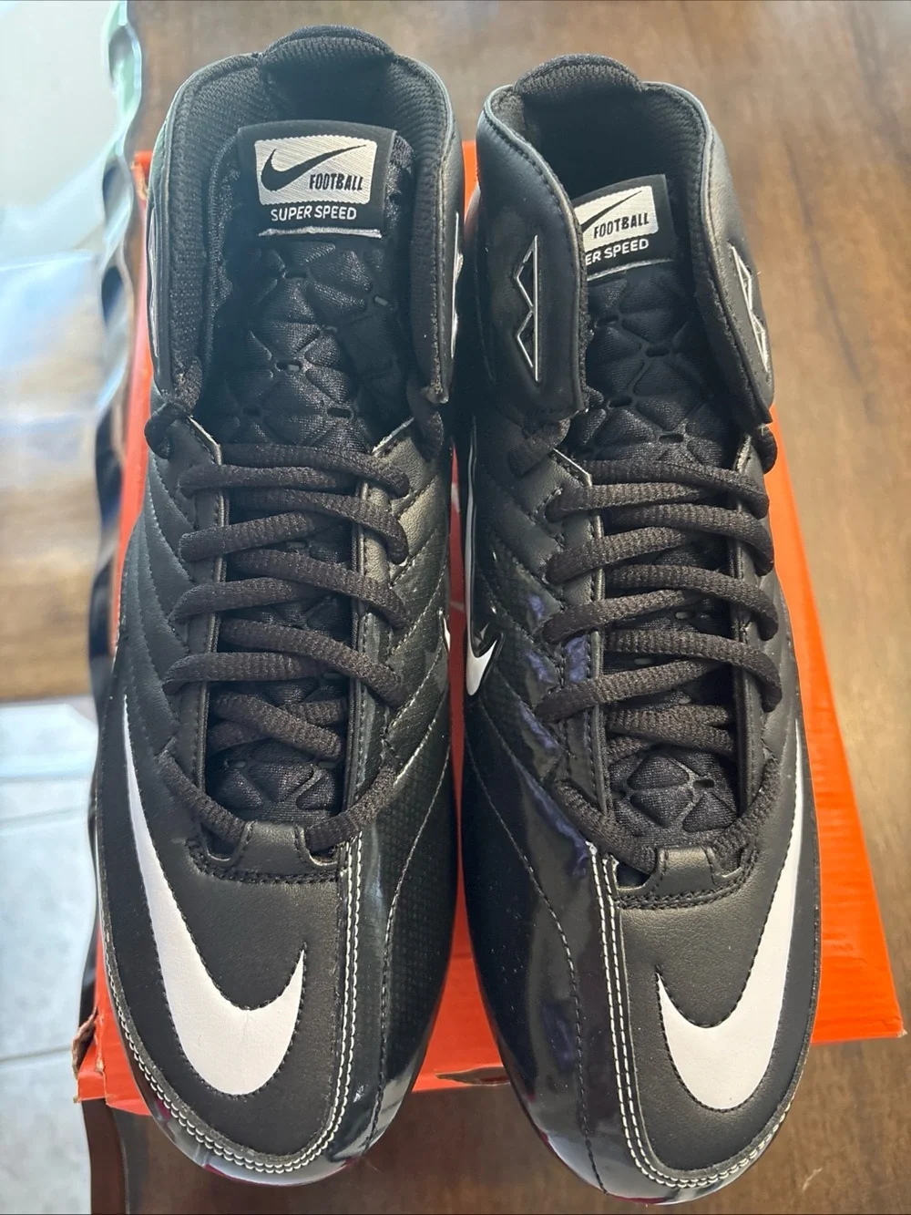 Nike Super Speed D 3/4 Black White Red Football Cleats 313287-013 , Mens 9.5